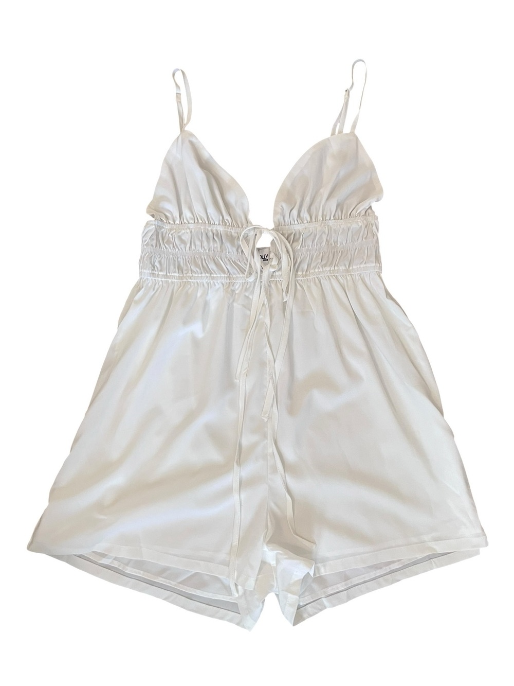 Princess Polly White Smocked Tie-Front Romper Size 6 Boho Festival Summer
